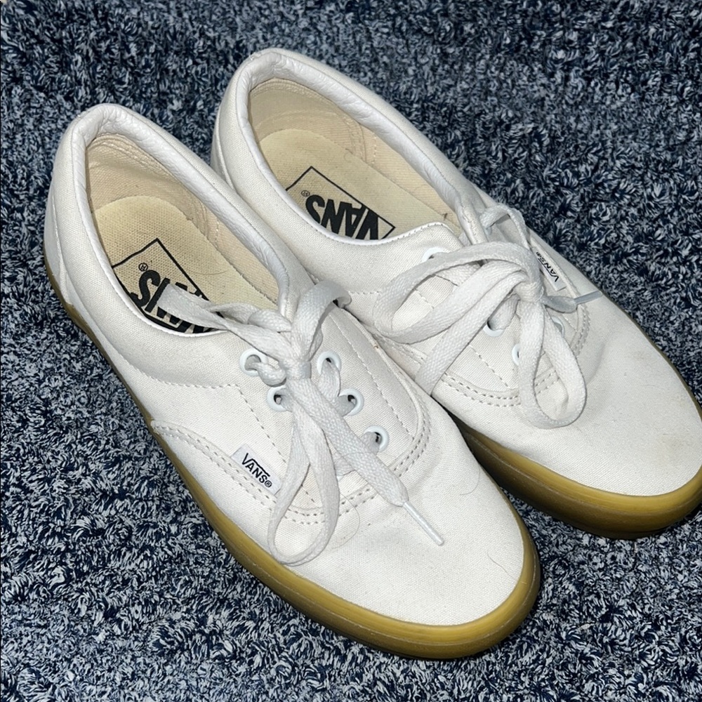 Vans White Canvas Shoes with Gum Soles